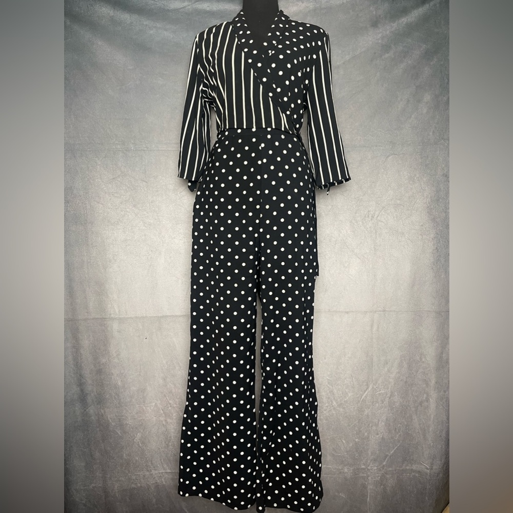 Black and white striped polka dot jumpsuit size small